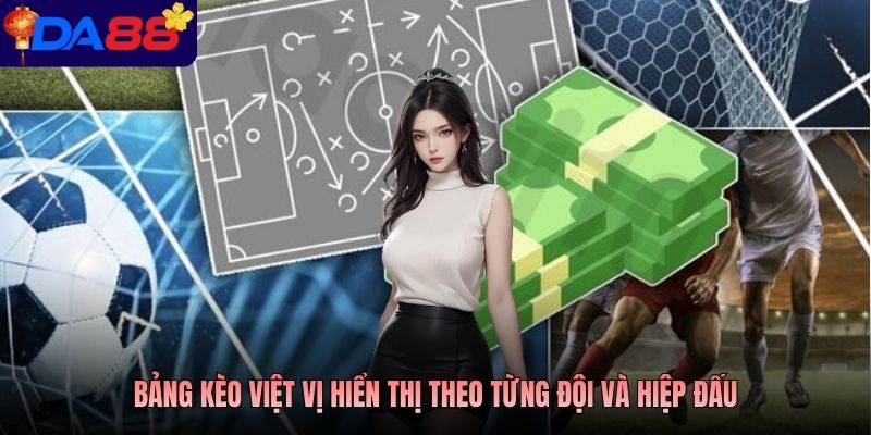 Bảng kèo việt vị hiển thị theo từng đội và hiệp đấu